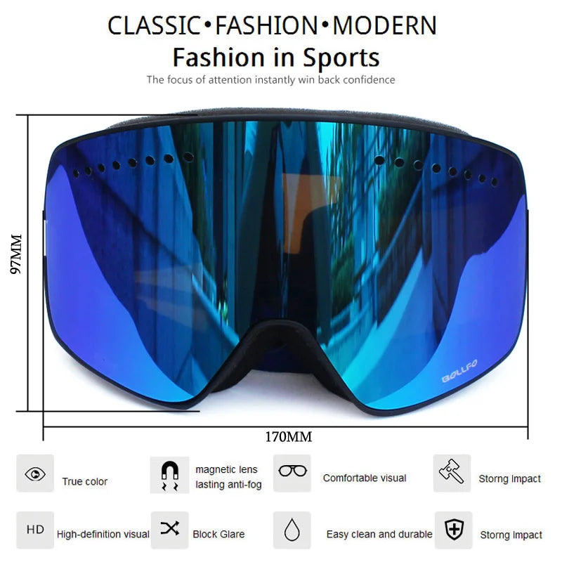 Ski Goggles with Magnetic Double Layer Polarized Lens