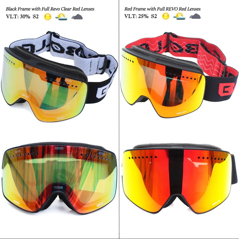 Ski Goggles with Magnetic Double Layer Polarized Lens