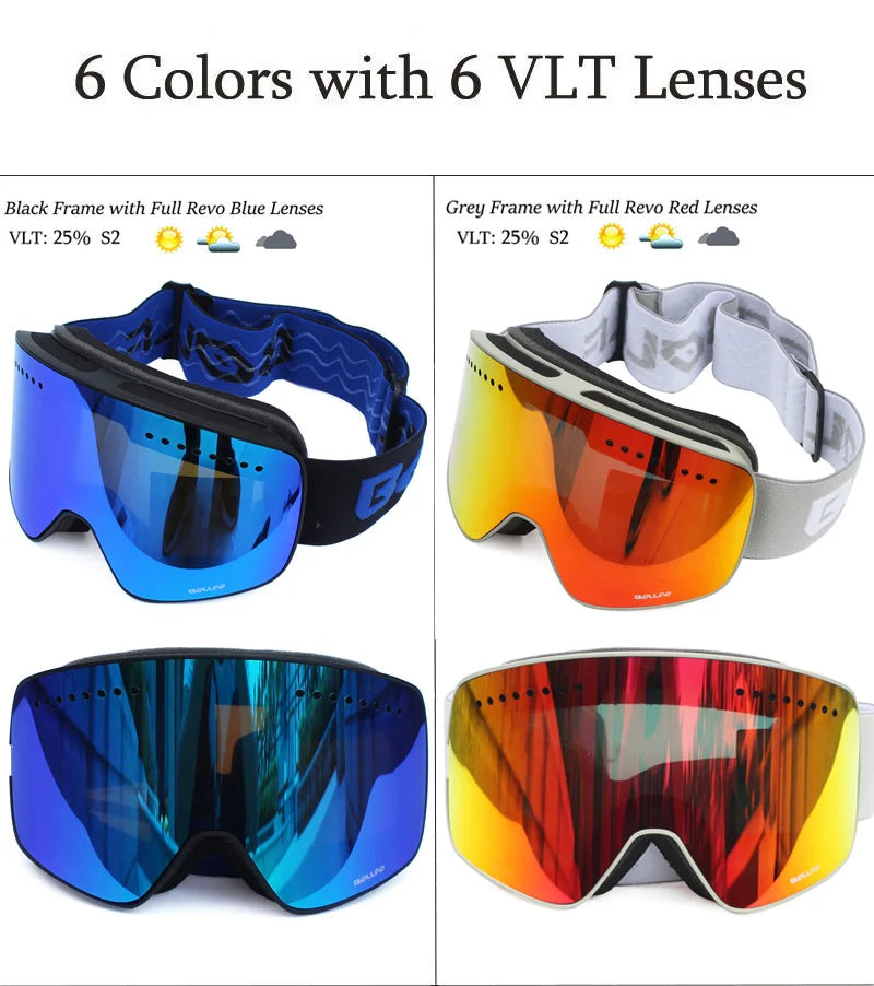 Ski Goggles with Magnetic Double Layer Polarized Lens