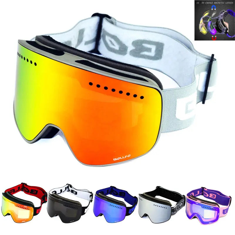 Ski Goggles with Magnetic Double Layer Polarized Lens