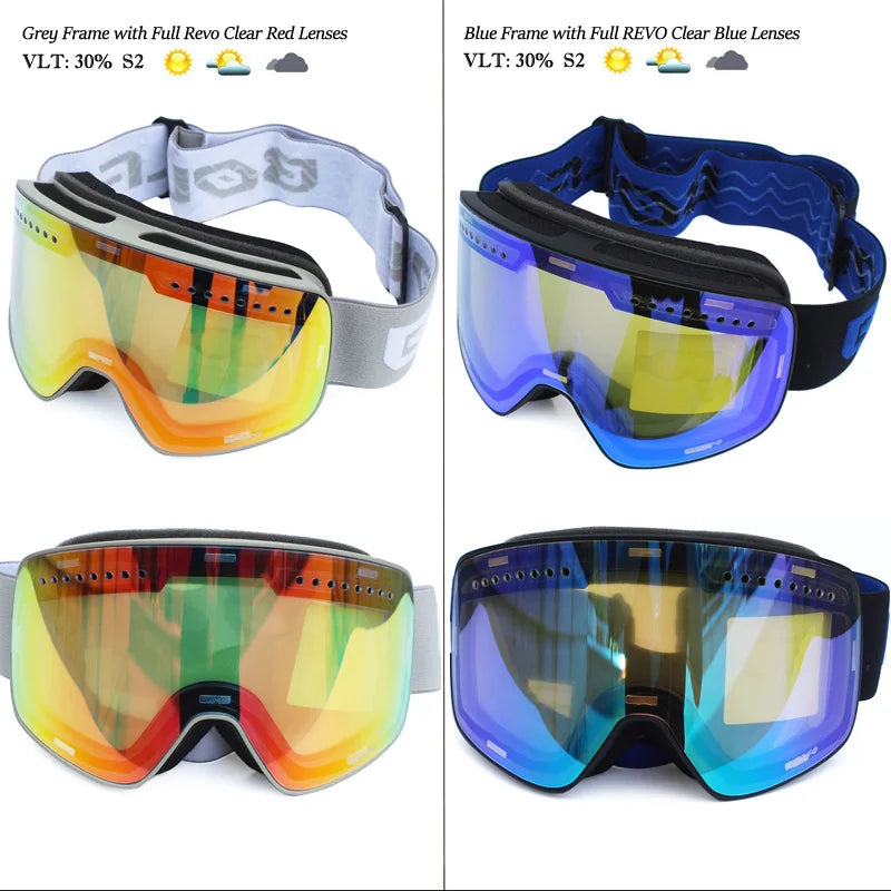 Ski Goggles with Magnetic Double Layer Polarized Lens