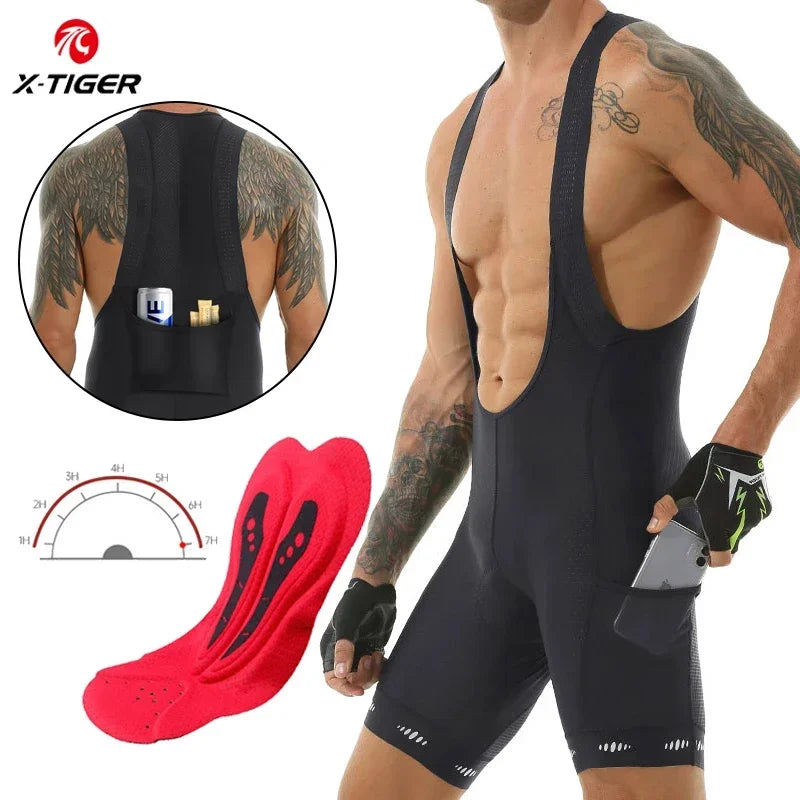 X-Tiger Men's Cycling Bib Shorts With Pocket UPF 50+