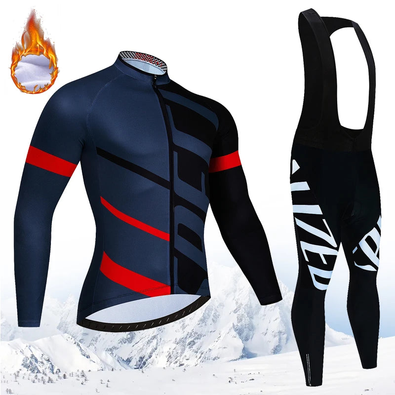 New  Winter Cycling Warm Fleece Jersey Set