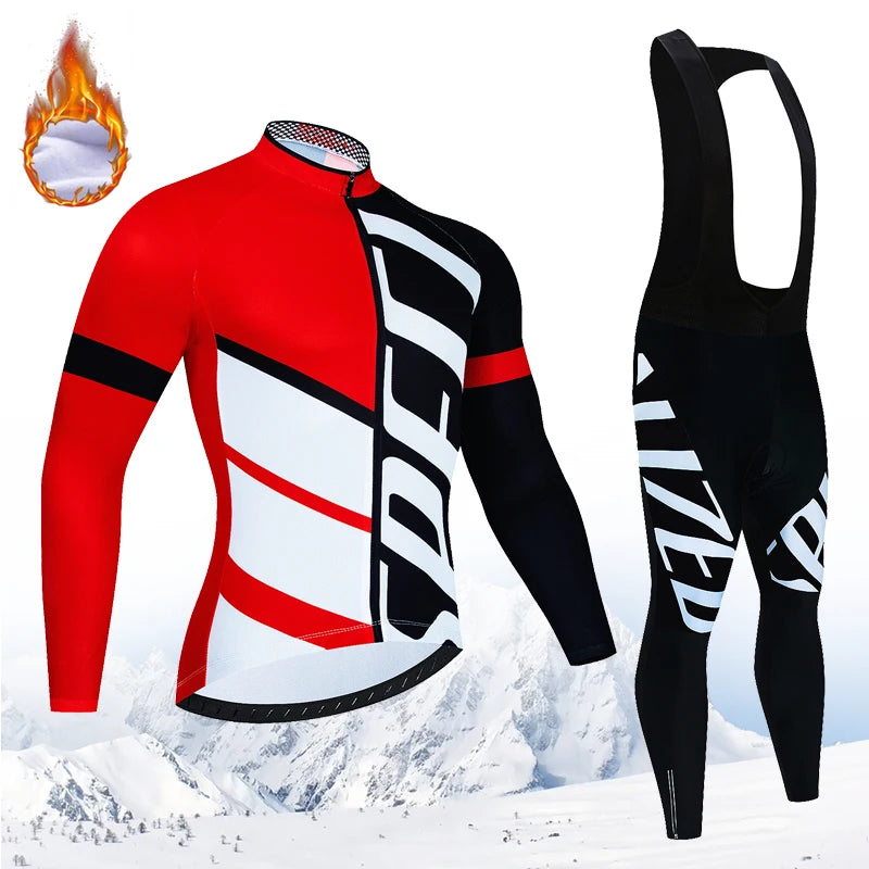 New  Winter Cycling Warm Fleece Jersey Set