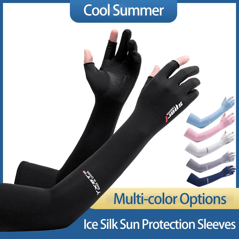 Ice Silk Sleeves Women's and Men's  Two-Finger Gloves