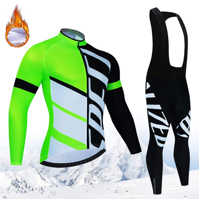 New  Winter Cycling Warm Fleece Jersey Set