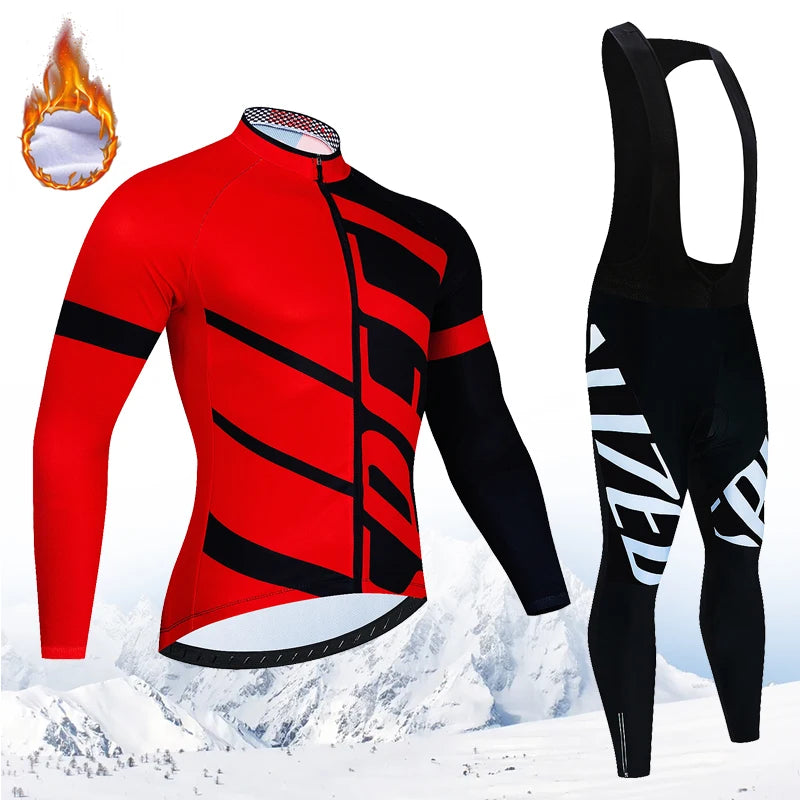 New  Winter Cycling Warm Fleece Jersey Set