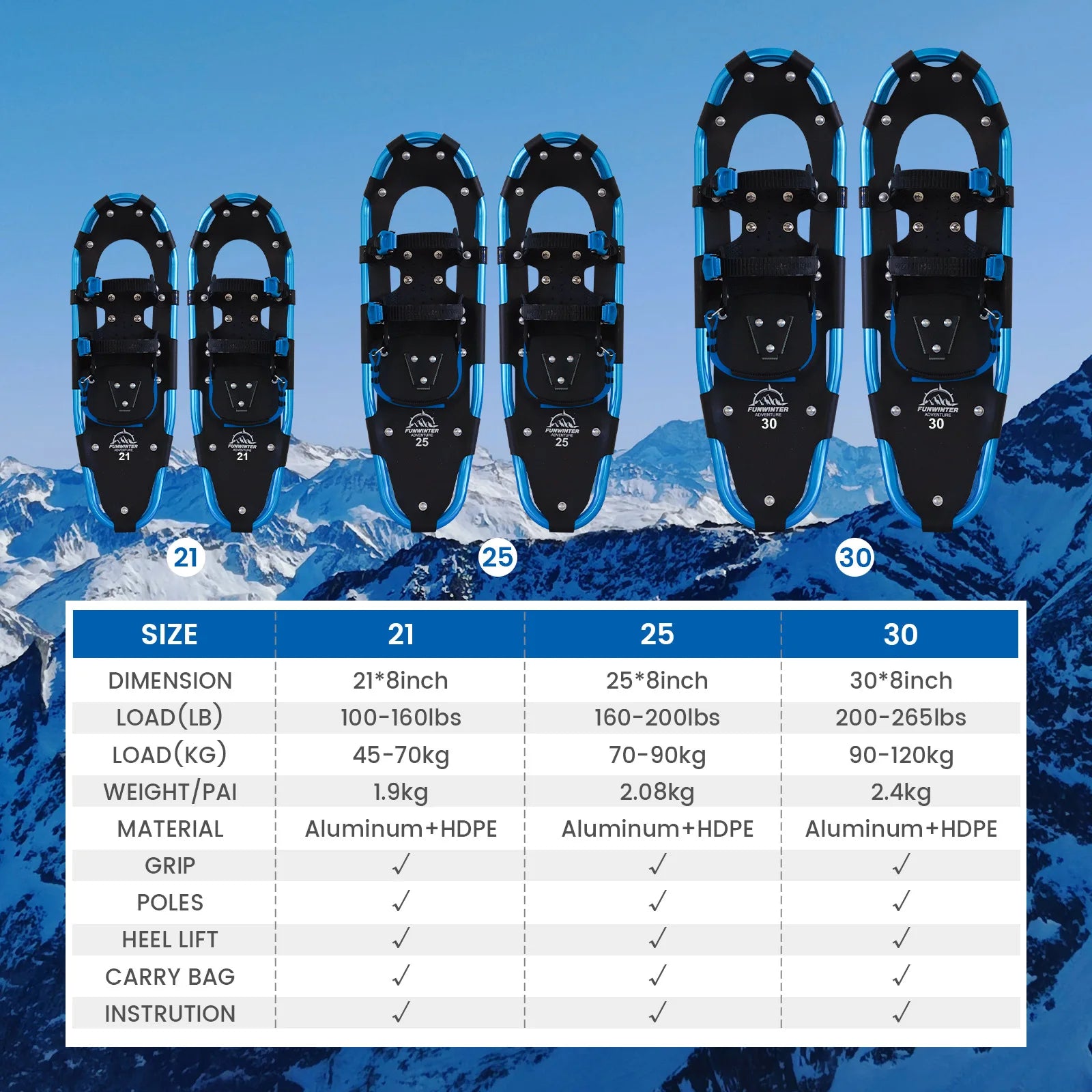 Aluminium Frame Hiking Snowshoes