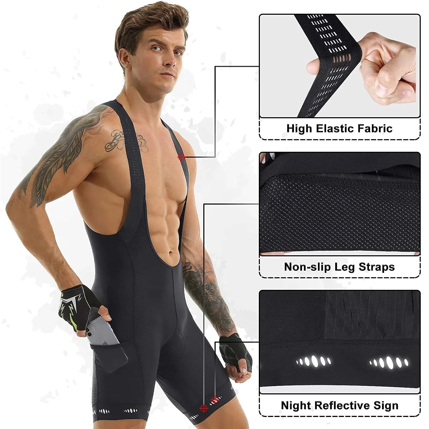 X-Tiger Men's Cycling Bib Shorts With Pocket UPF 50+