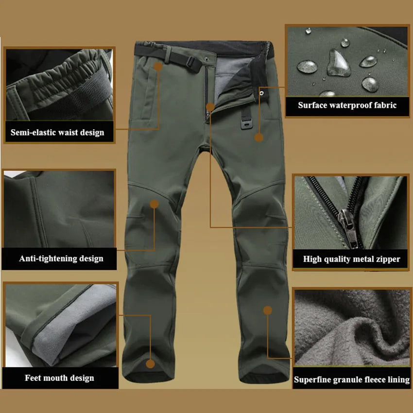 Winter Mens Fleece Warm Hiking Soft Shell Pants