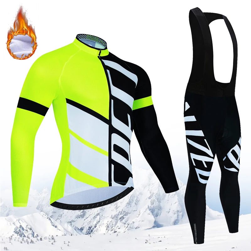 New  Winter Cycling Warm Fleece Jersey Set
