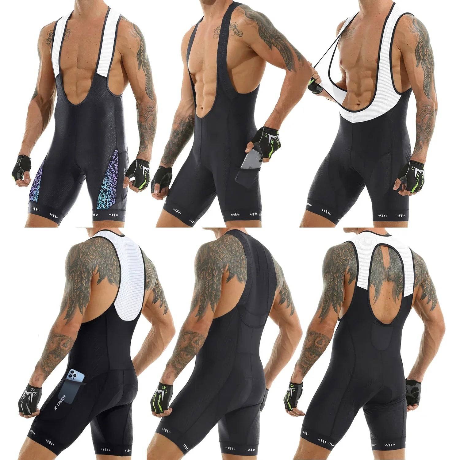 X-Tiger Men's Cycling Bib Shorts With Pocket UPF 50+