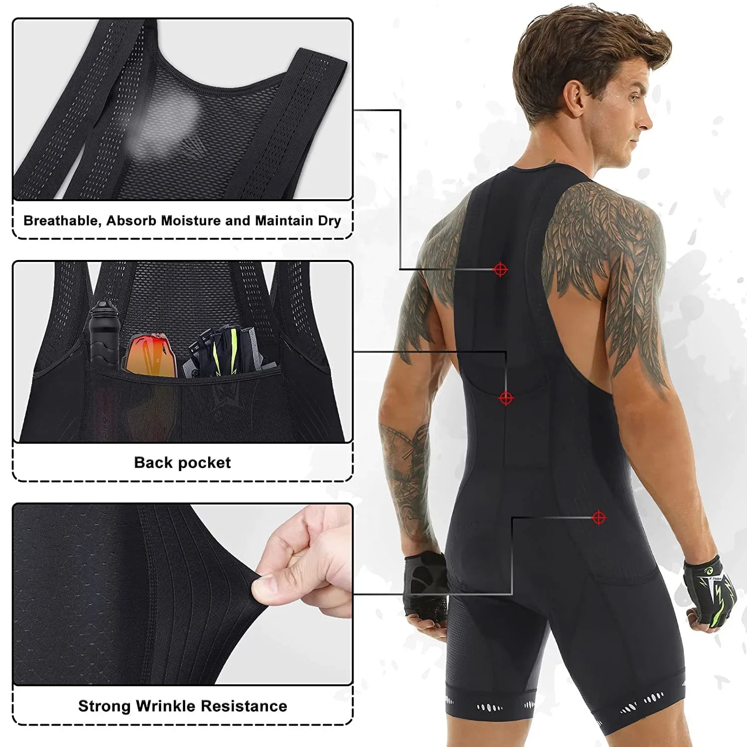 X-Tiger Men's Cycling Bib Shorts With Pocket UPF 50+